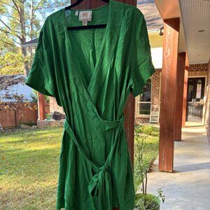 Kelly Green Linen  Emily McCarthy Wrap Dress Size XL